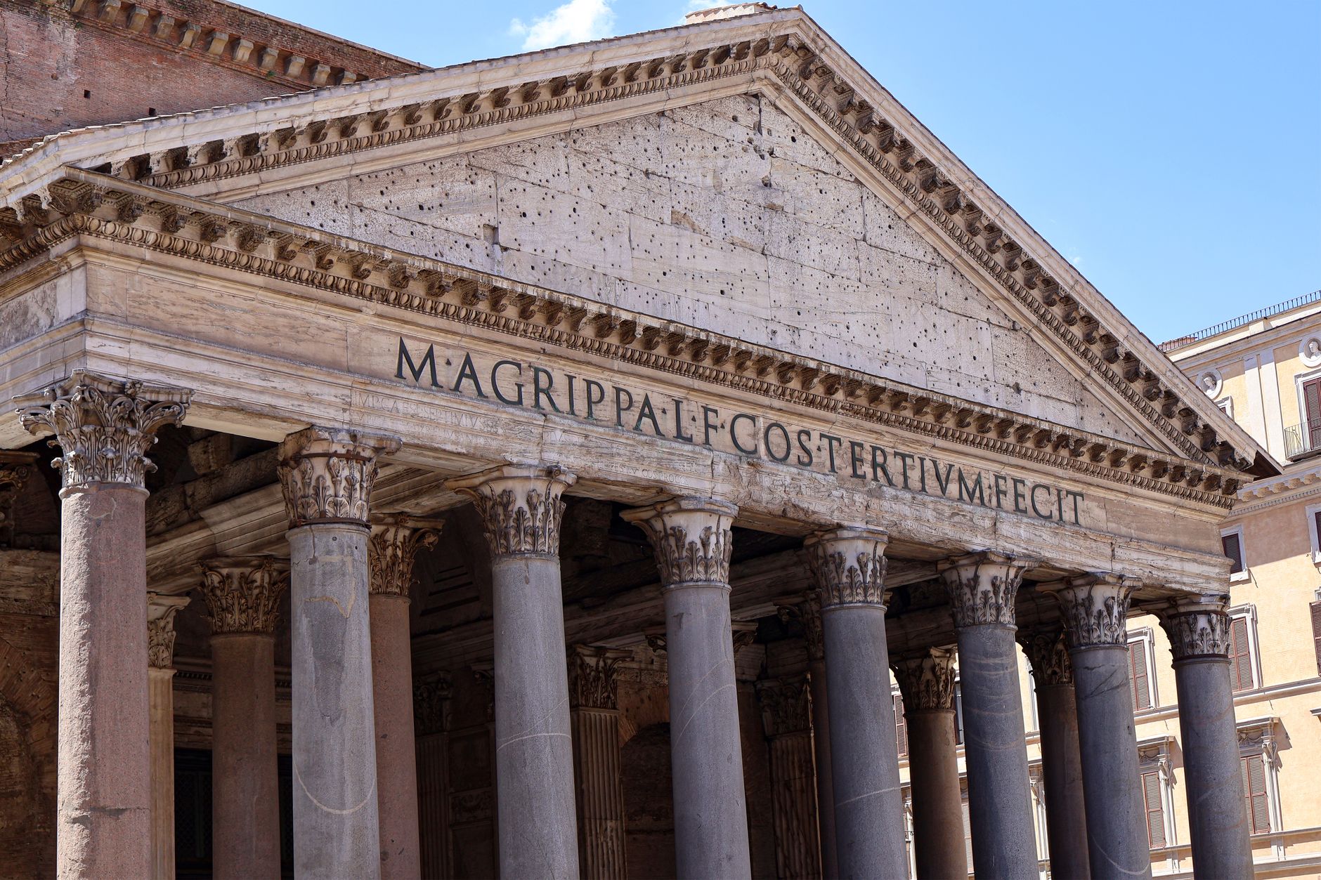 Pantheon facade under a blue sky